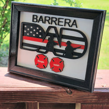 Load image into Gallery viewer, Fireman Dad Red Line American Flag Shadow Box Sign - Designodeal
