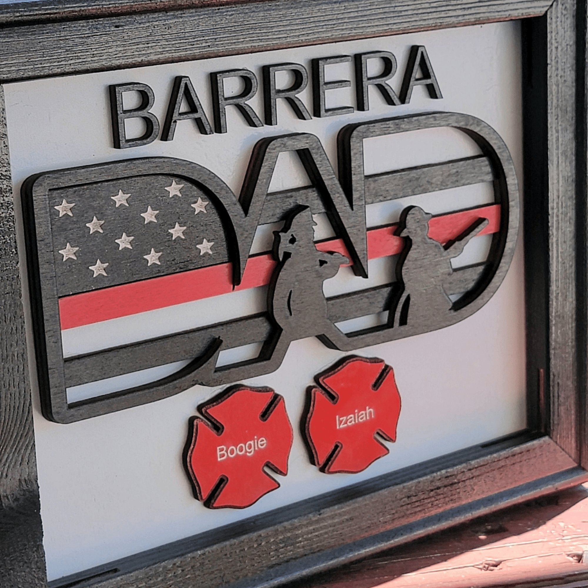 Fireman Dad Red Line American Flag Shadow Box Sign - Designodeal