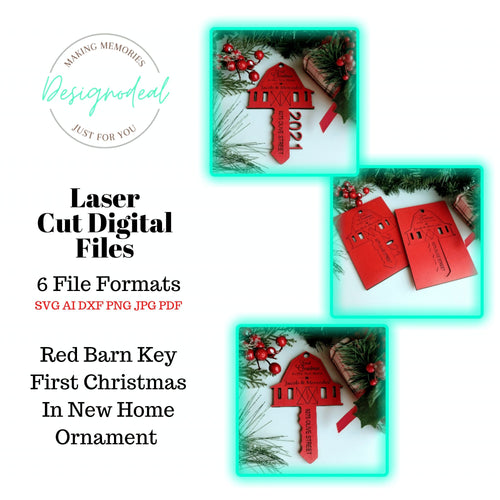 First Christmas in New Home Red Barn Key Christmas Ornament SVG DIGITAL DOWNLOAD Files - Designodeal