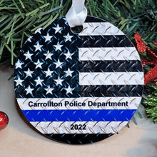Load image into Gallery viewer, First Responder Blue Line &amp; Red Line Chrome Flag Christmas Ornament - Designodeal
