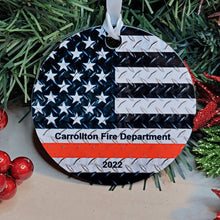 Load image into Gallery viewer, First Responder Blue Line &amp; Red Line Chrome Flag Christmas Ornament - Designodeal
