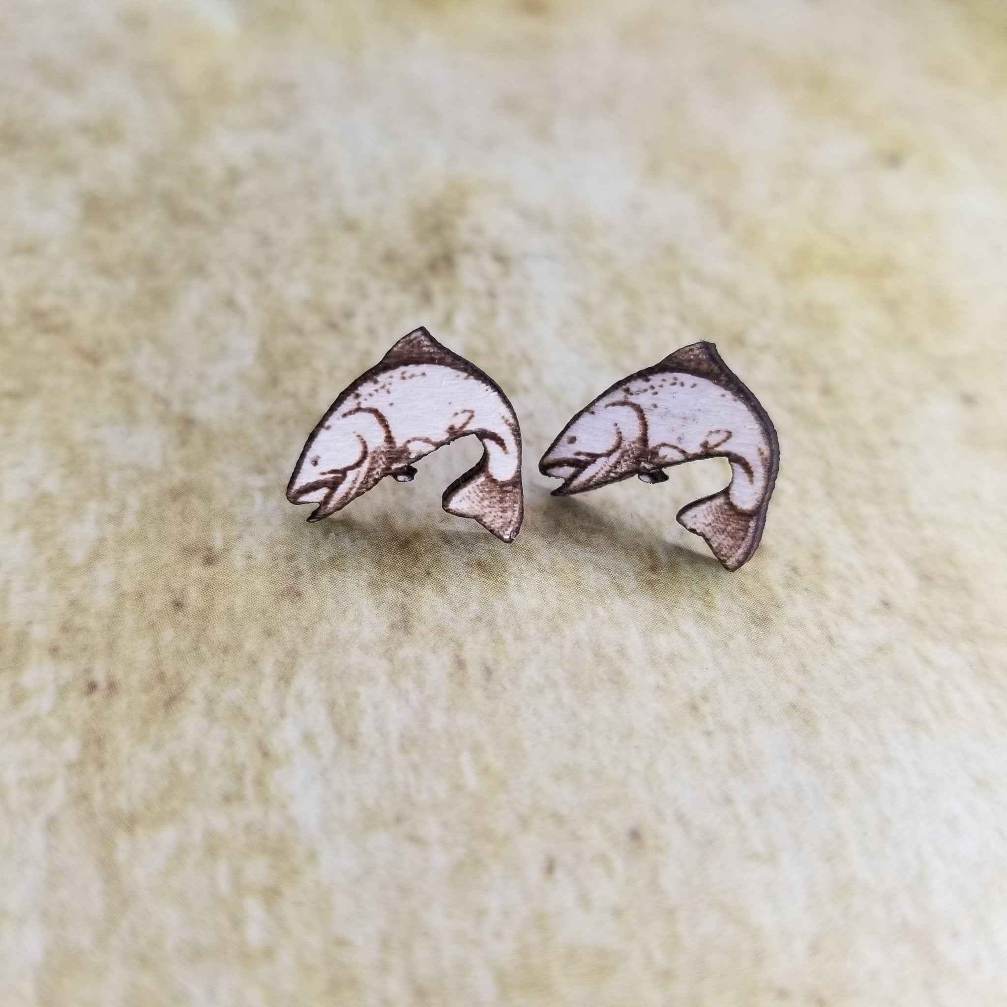 Fish Maple Wood Stud Earrings