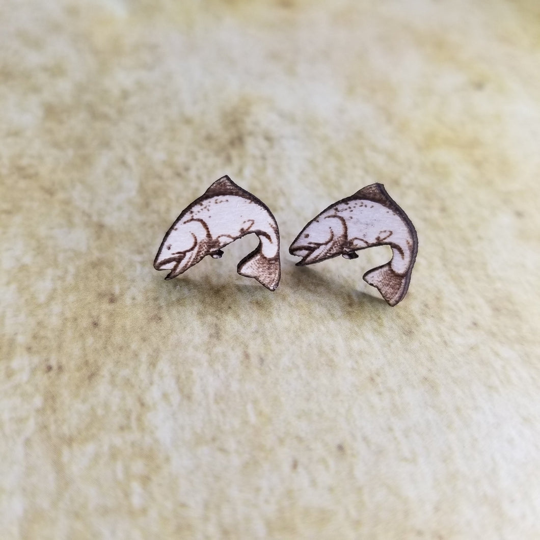 Fish Maple Wood Stud Earrings - Designodeal