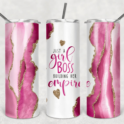 Girl Boss Pink Agate Sublimation Tumbler Straight Skinny - Designodeal