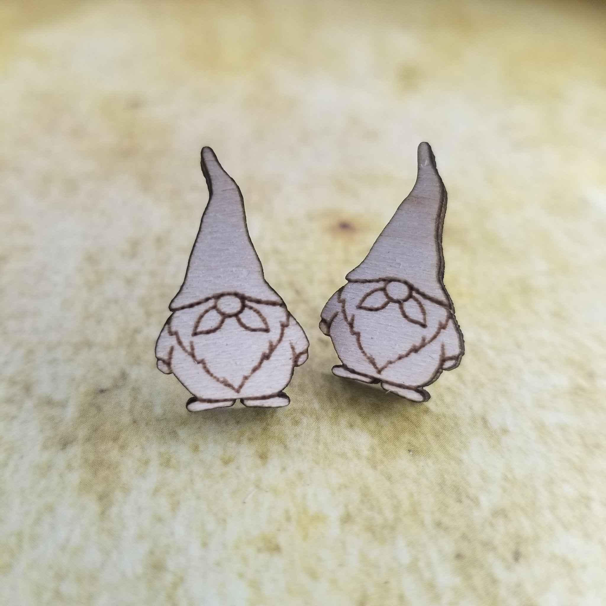 Gnome Maple Wood Stud Earrings