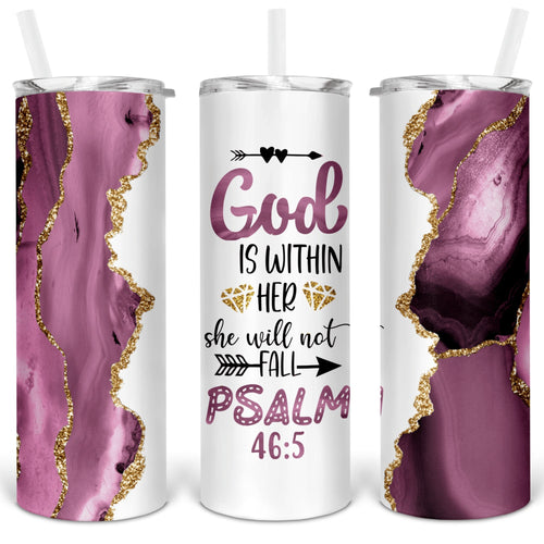 God is Within Her Pink Agate Sublimation Tumbler Straight Skinny - Designodeal