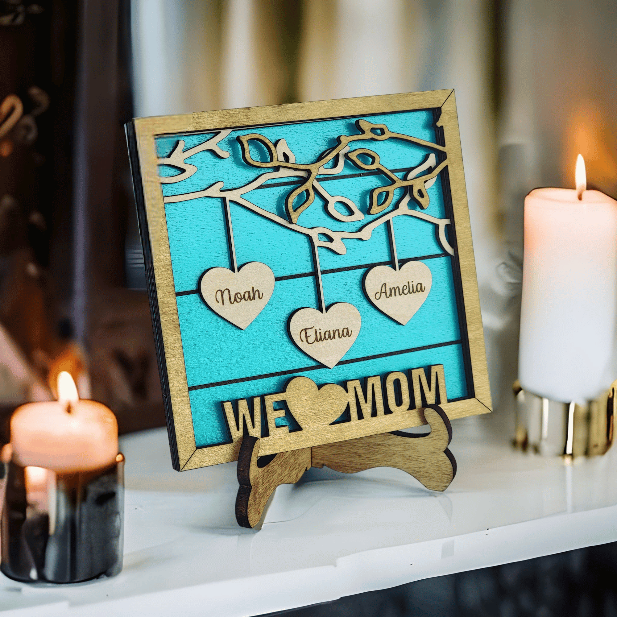 Personalized Hanging Hearts Mom Sign