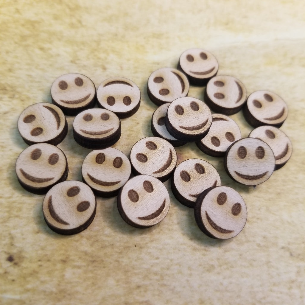 Happy Face Emoji Round Wood Stud Earring Blanks and Wood Confetti - Designodeal