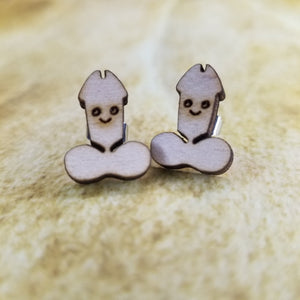 Happy Penis Maple Wood Stud Earrings - Designodeal