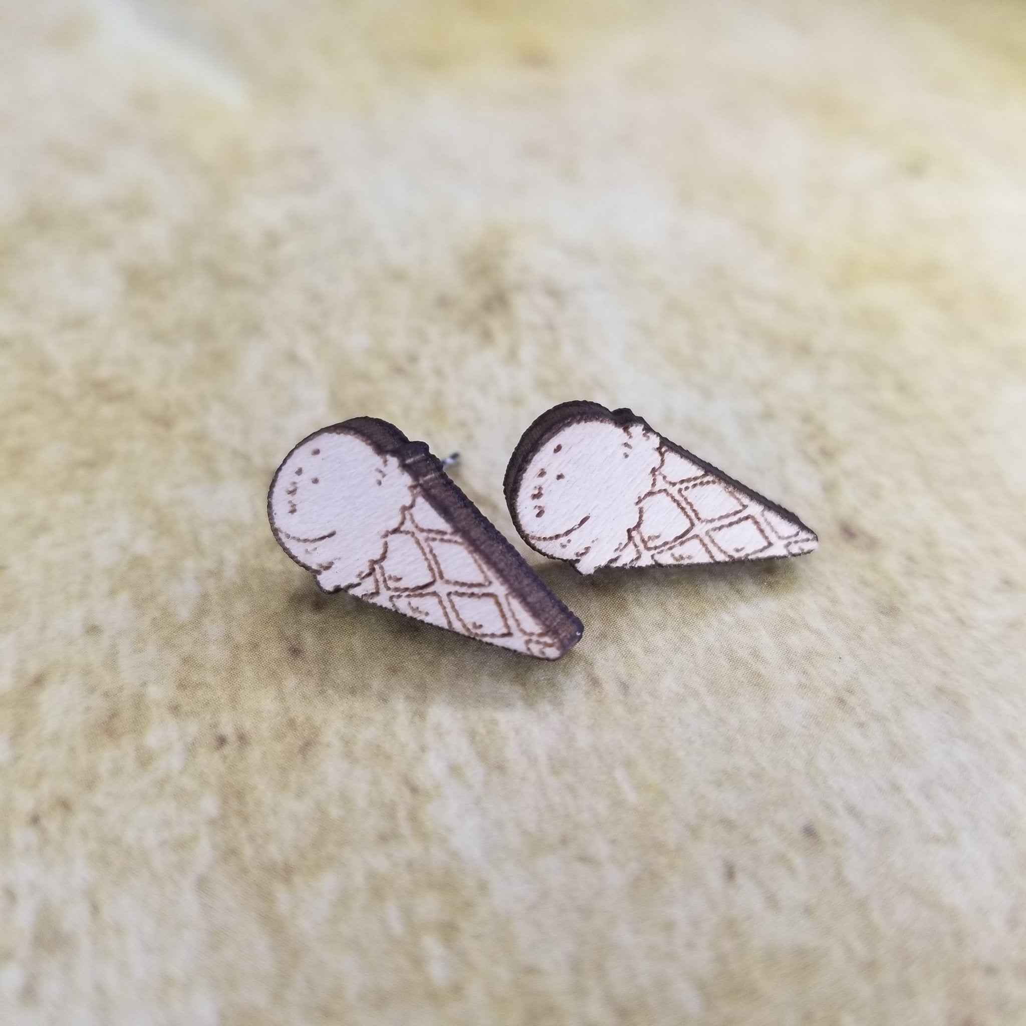 Ice Cream Cone Maple Wood Stud Earrings