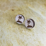 Island Round Maple Wood Stud Earrings - Designodeal