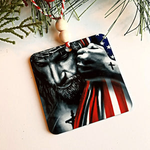 Jesus Christ with American Flag Car Charm Rear View Mirror Ornament - Designodeal