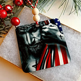 Jesus Christ with American Flag Car Charm Rear View Mirror Ornament - Designodeal