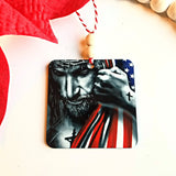 Jesus Christ with American Flag Car Charm Rear View Mirror Ornament - Designodeal