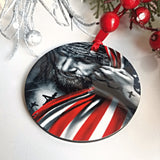 Jesus Christ with American Flag Christmas Ornament - Designodeal