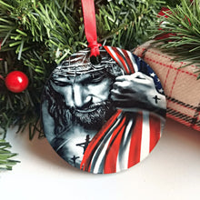 Load image into Gallery viewer, Jesus Christ with American Flag Christmas Ornament - Designodeal
