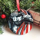 Jesus Christ with American Flag Christmas Ornament - Designodeal