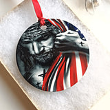 Jesus Christ with American Flag Christmas Ornament - Designodeal