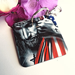 Jesus Christ with American Flag Keychain - Designodeal