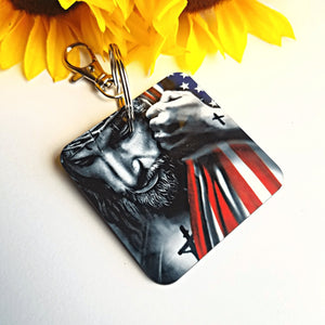 Jesus Christ with American Flag Keychain - Designodeal