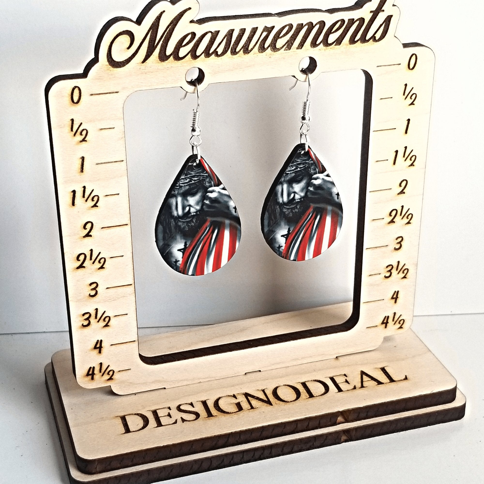 Jesus Christ with American Flag Teardrop Earrings - Designodeal