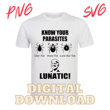 Load image into Gallery viewer, Know Your Parasites Ticks Biden Lunatic SVG PNG Sublimation &amp; Laser Digital Download Files - Designodeal
