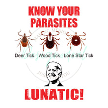 Load image into Gallery viewer, Know Your Parasites Ticks Biden Lunatic SVG PNG Sublimation &amp; Laser Digital Download Files - Designodeal
