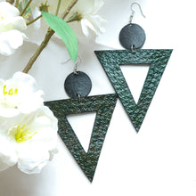Load image into Gallery viewer, Large Geometric Camo Triangle Leather Earrings - Designodeal
