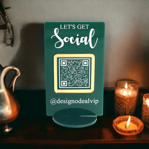 Let's Get Social Mini Social Media QR Code Acrylic Sign - Designodeal
