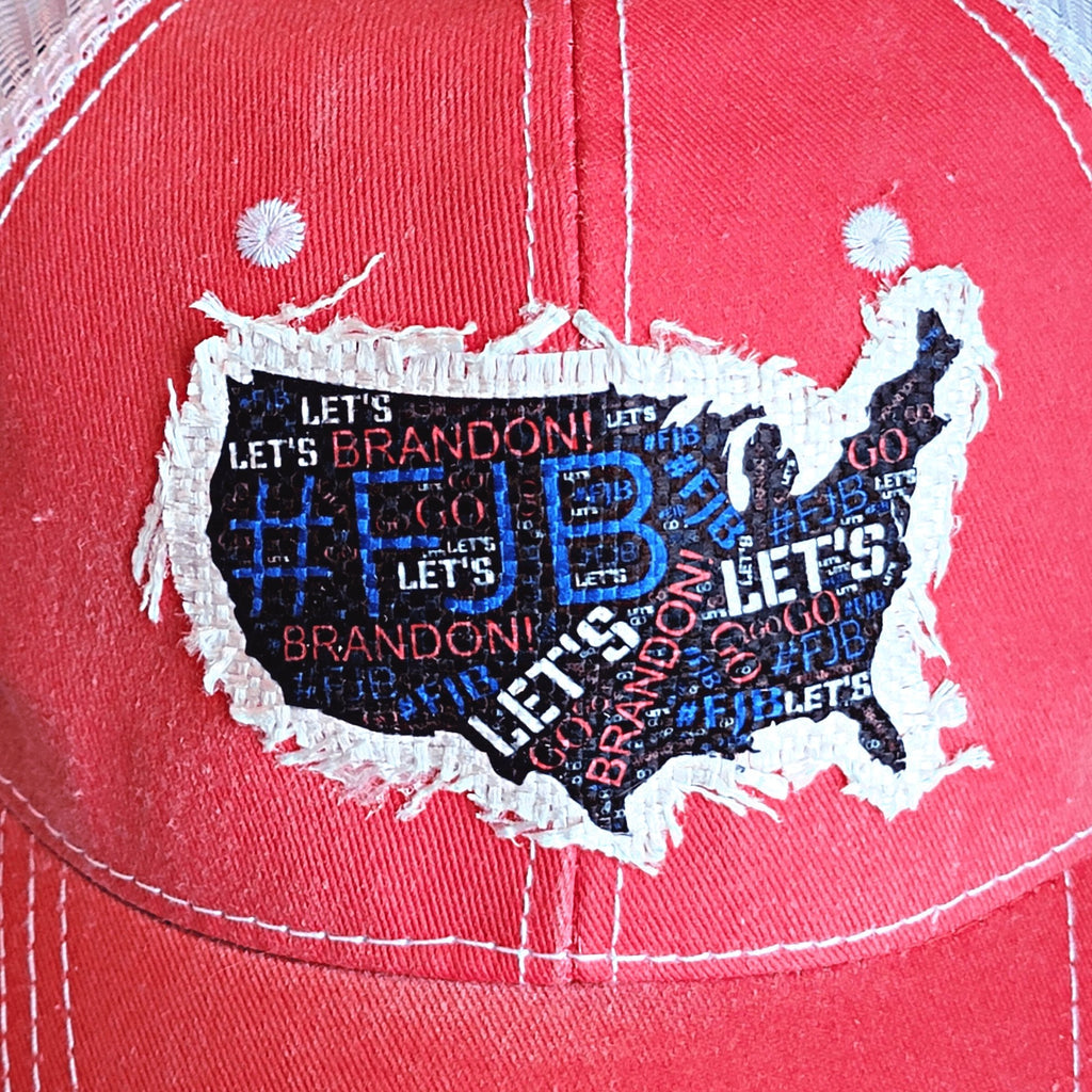 Lets Go Brandon FJB USA Map Word Art Raggedy Hat Patch - Designodeal