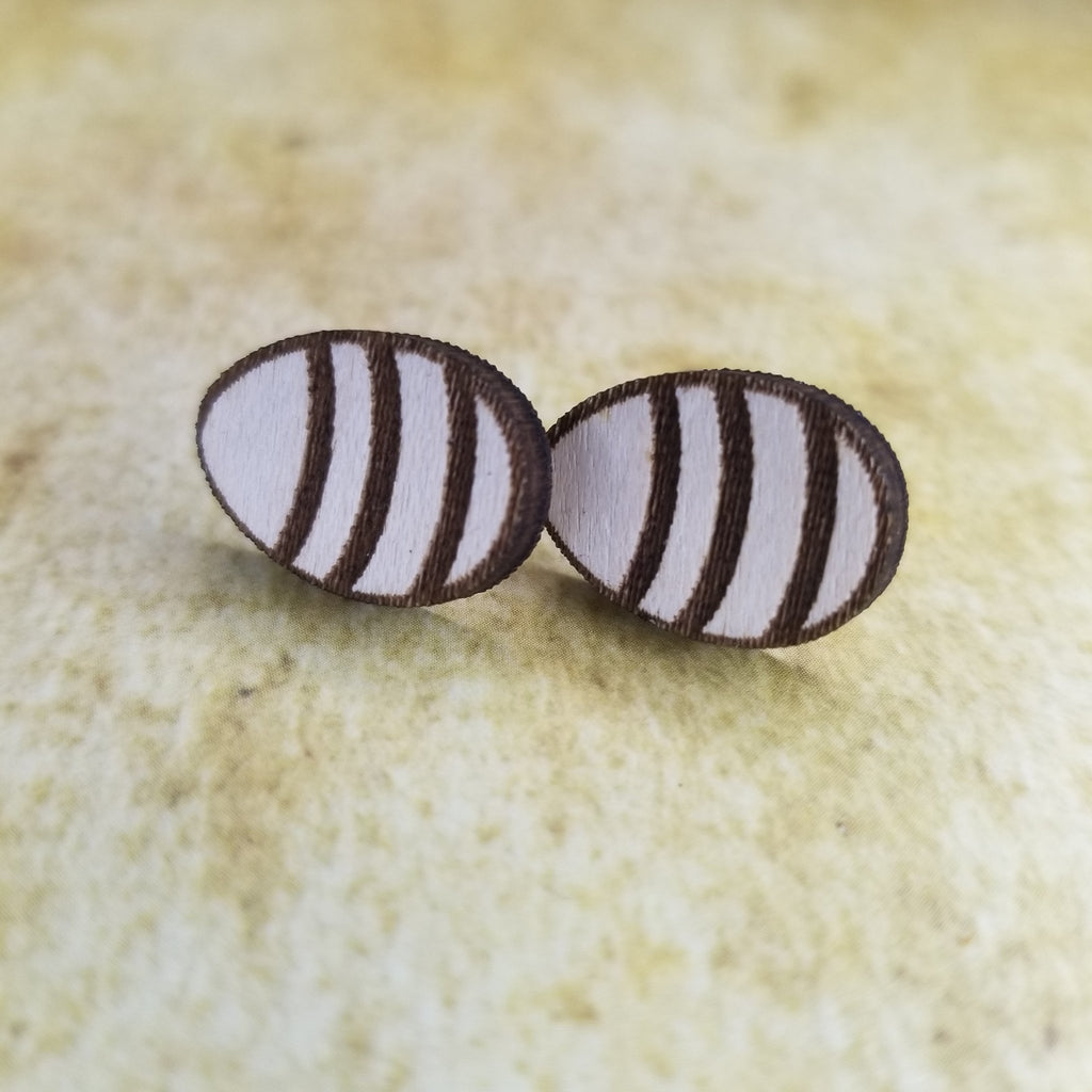 Lined Egg Maple Wood Stud Earrings - Designodeal