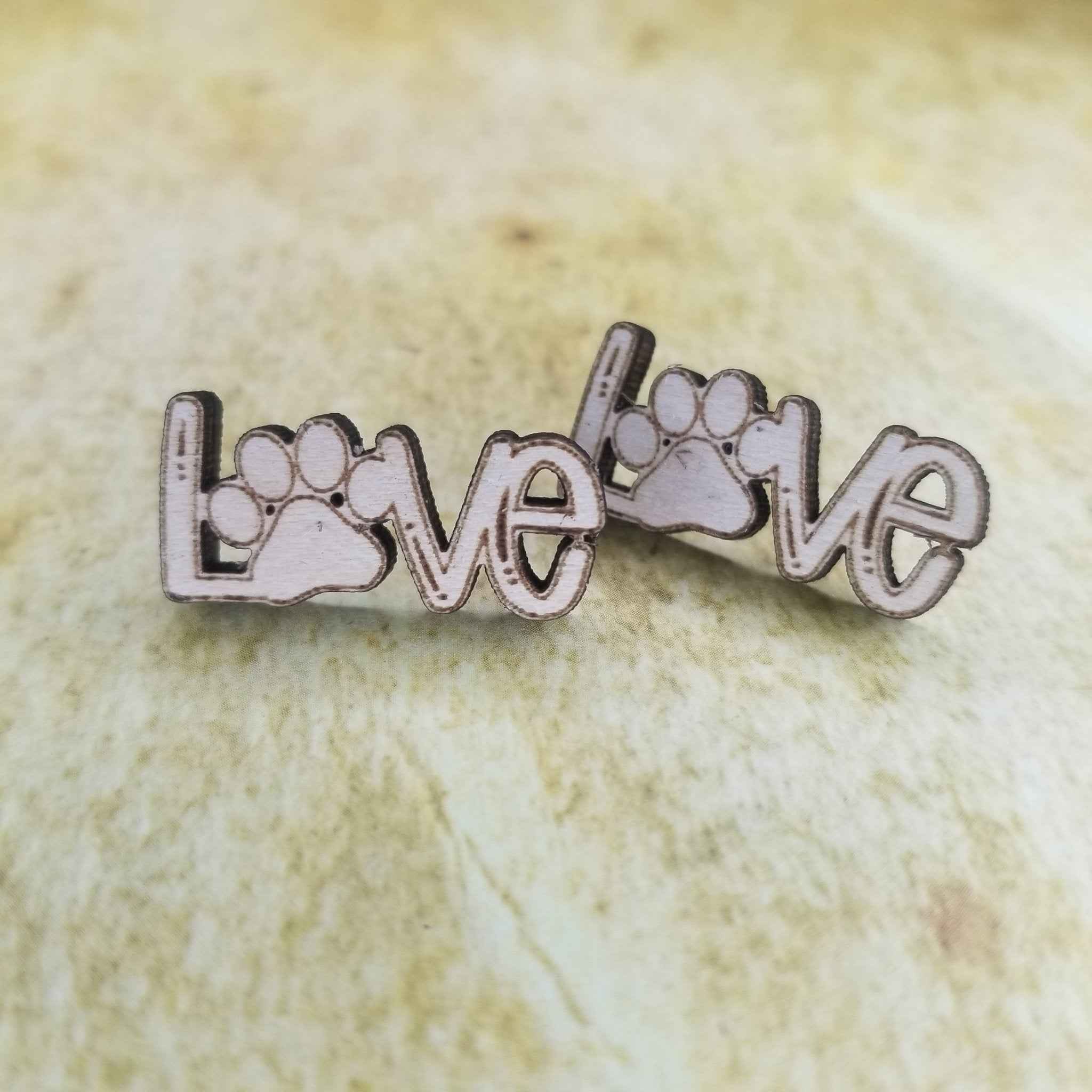 Love Dog Paw Maple Wood Stud Earrings