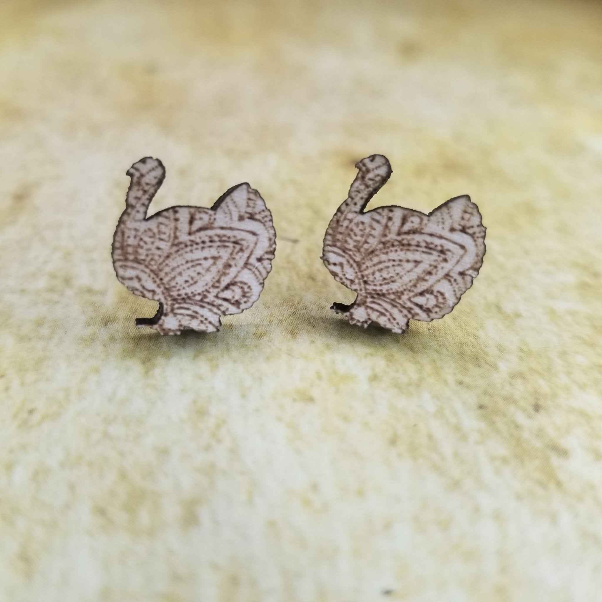 Mandala Turkey Maple Wood Stud Earrings
