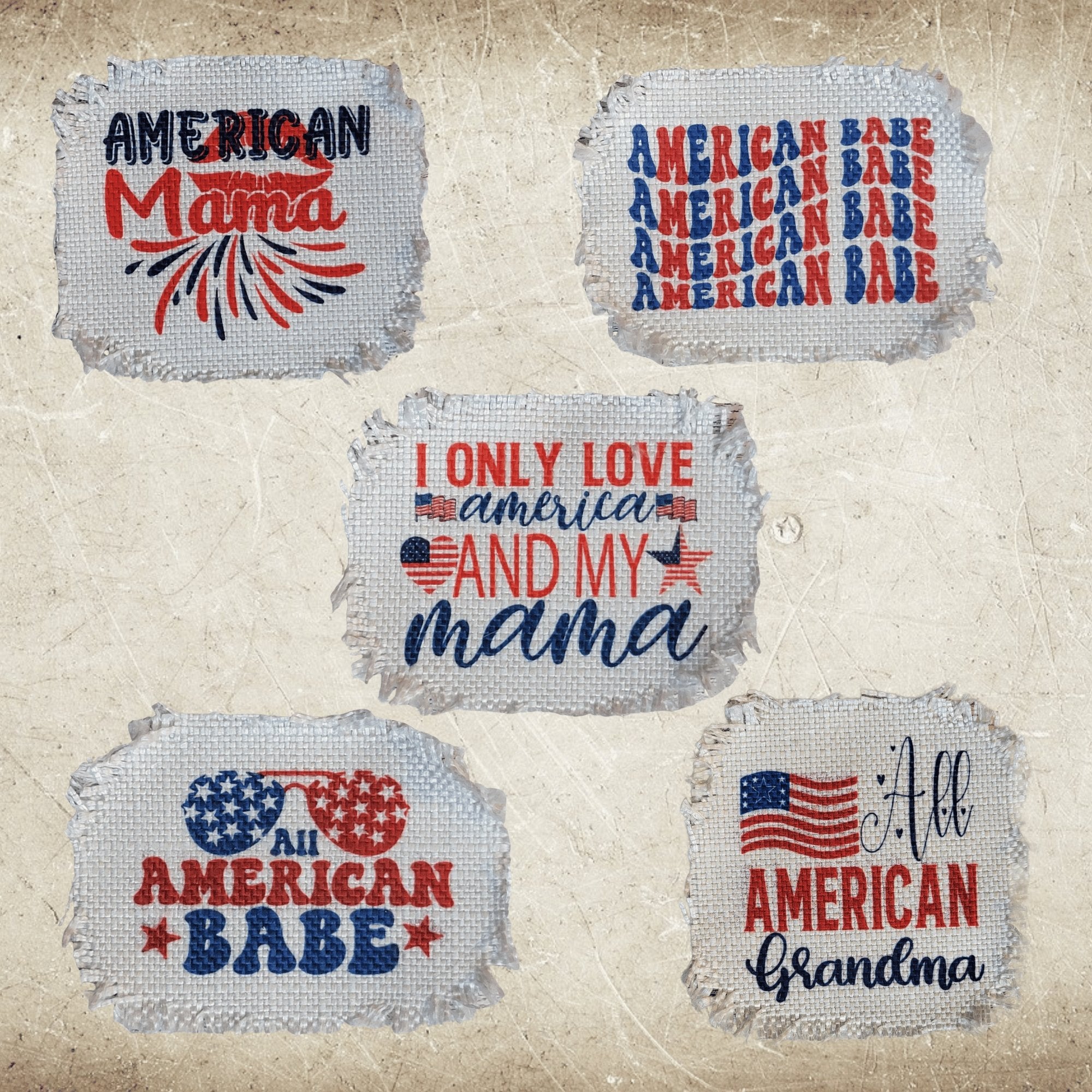 Patriotic Family Frayed Sublimation Hat Patches - Designodeal