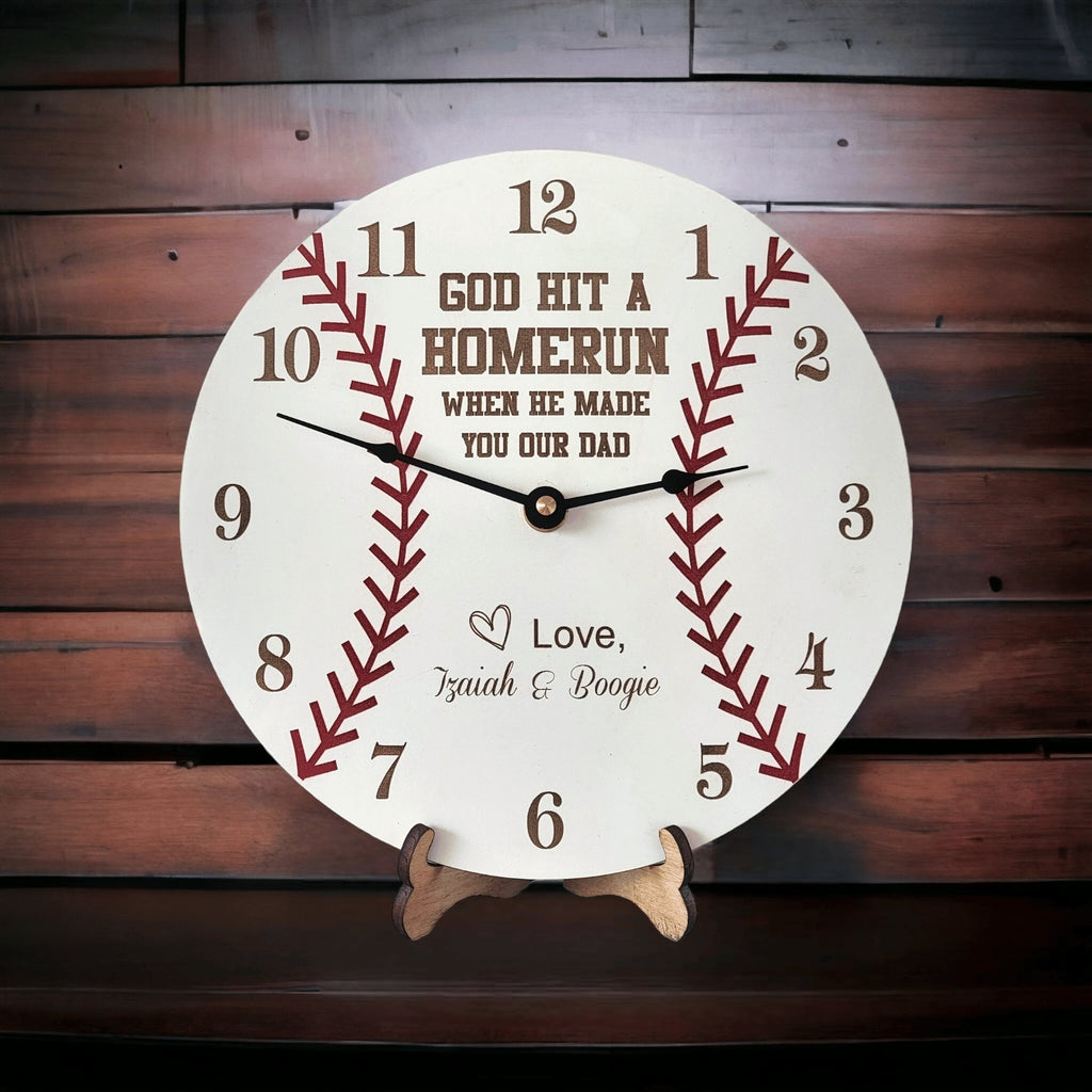 Personalized Baseball Styled Clock - God Hit a Homerun When He Made You Our Dad - Designodeal