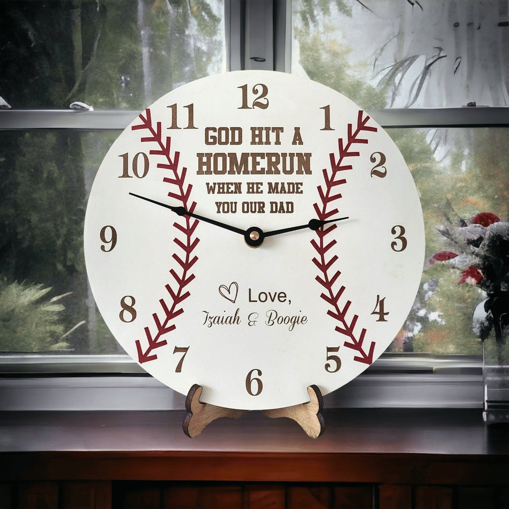 Personalized Baseball Styled Clock - God Hit a Homerun When He Made You Our Dad - Designodeal