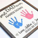 Personalized Best Dad Ever Hands Down Sign with Sublimated Handprints - Designodeal