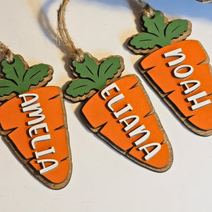 Personalized Carrot Shaped Easter Basket Name Tags With Stained Wood Backer - Designodeal