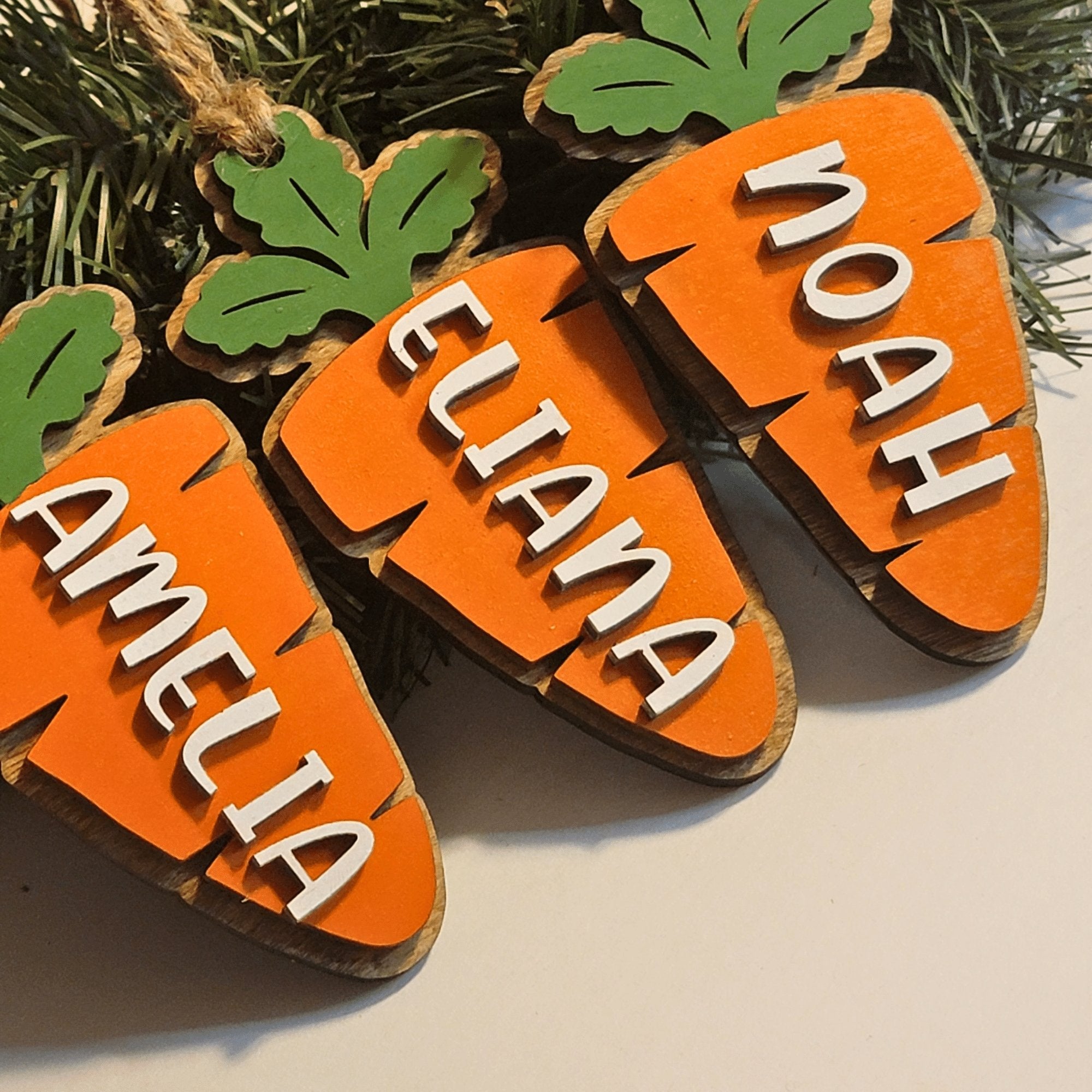 Personalized Carrot Shaped Easter Basket Name Tags With Stained Wood Backer - Designodeal