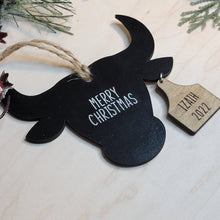 Load image into Gallery viewer, Personalized Cow and Bull with Ear Tags Christmas Ornament - Designodeal
