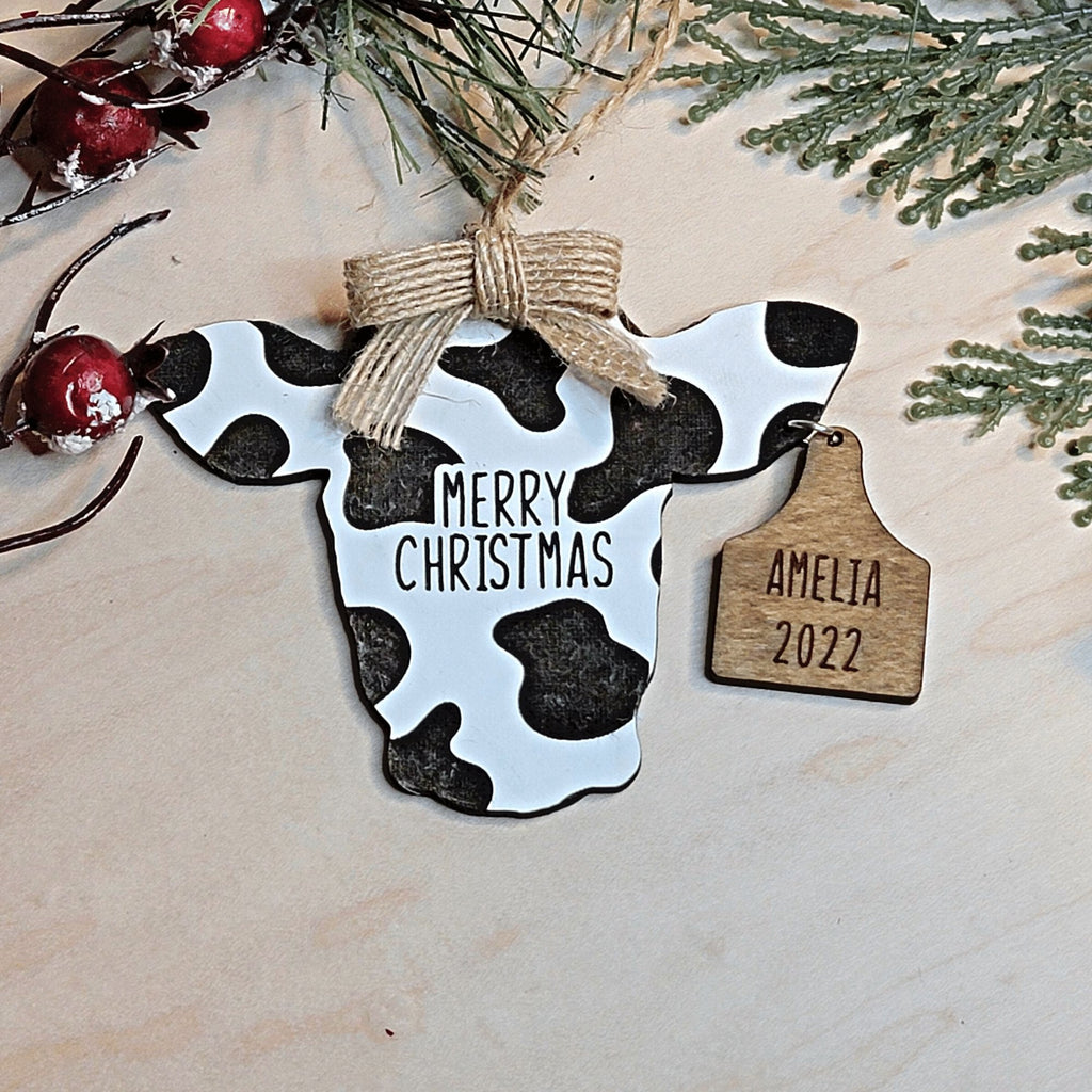 Personalized Cow and Bull with Ear Tags Christmas Ornament - Designodeal