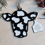 Personalized Cow with Ear Tags Double Layer Christmas Ornament or Car Charm - Designodeal