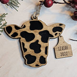 Personalized Cow with Ear Tags Double Layer Christmas Ornament or Car Charm - Designodeal