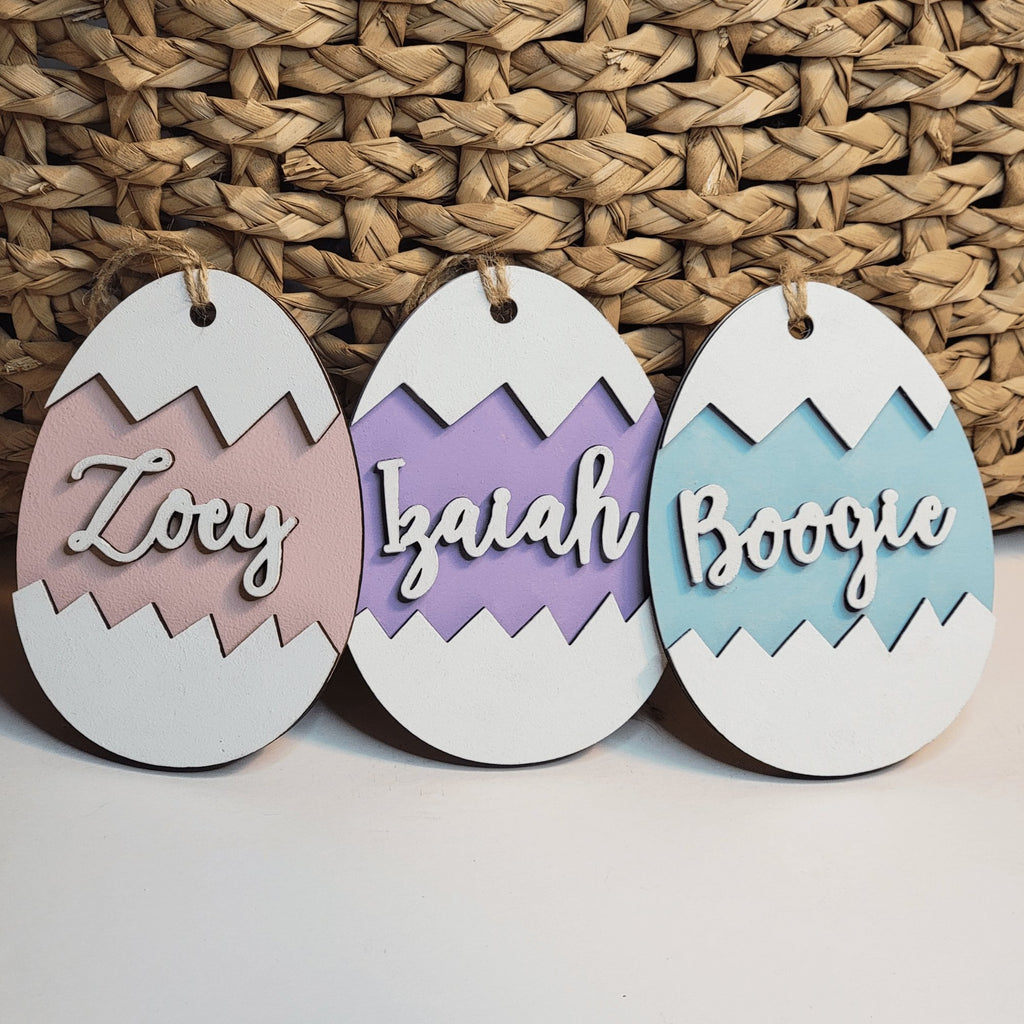 Personalized Cracked Easter Egg Easter Basket Name Tags - Designodeal