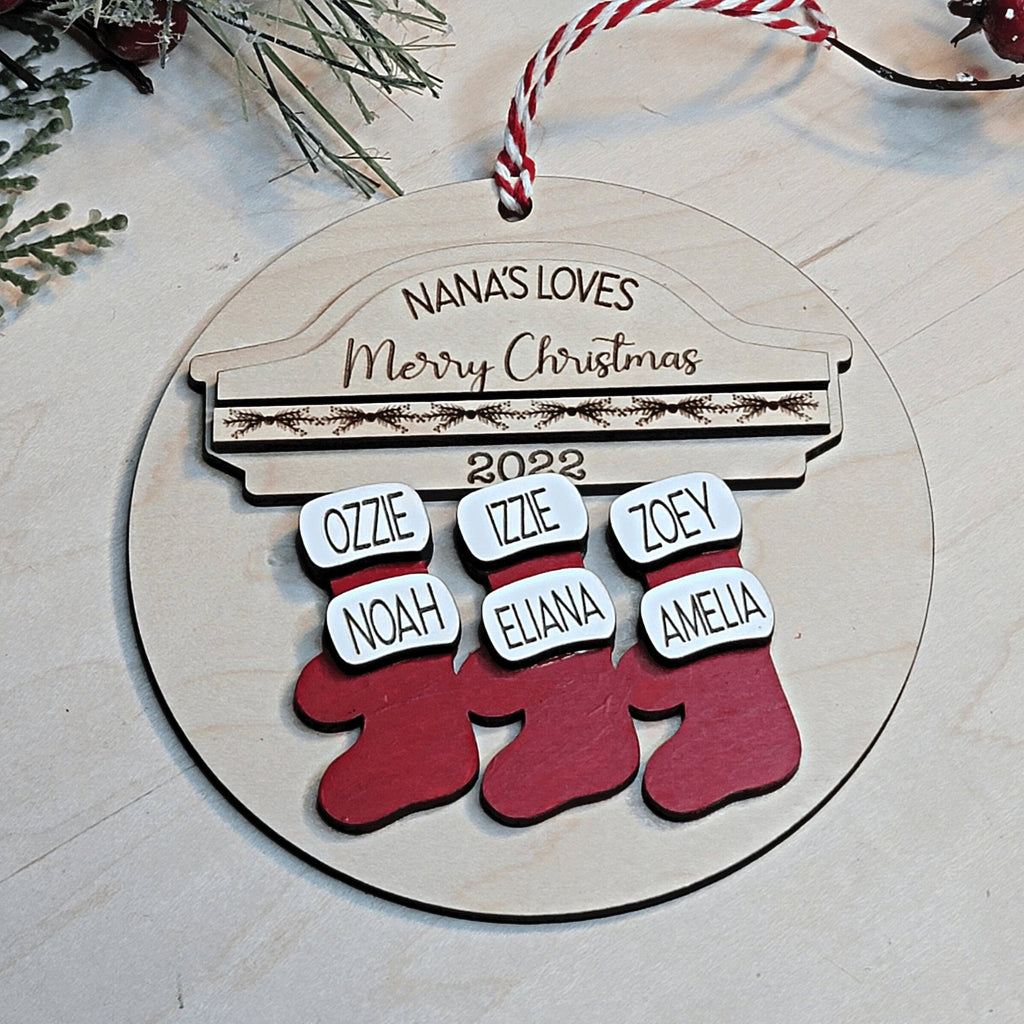 Personalized Family Christmas Stockings On the Mantle Ornament - Designodeal