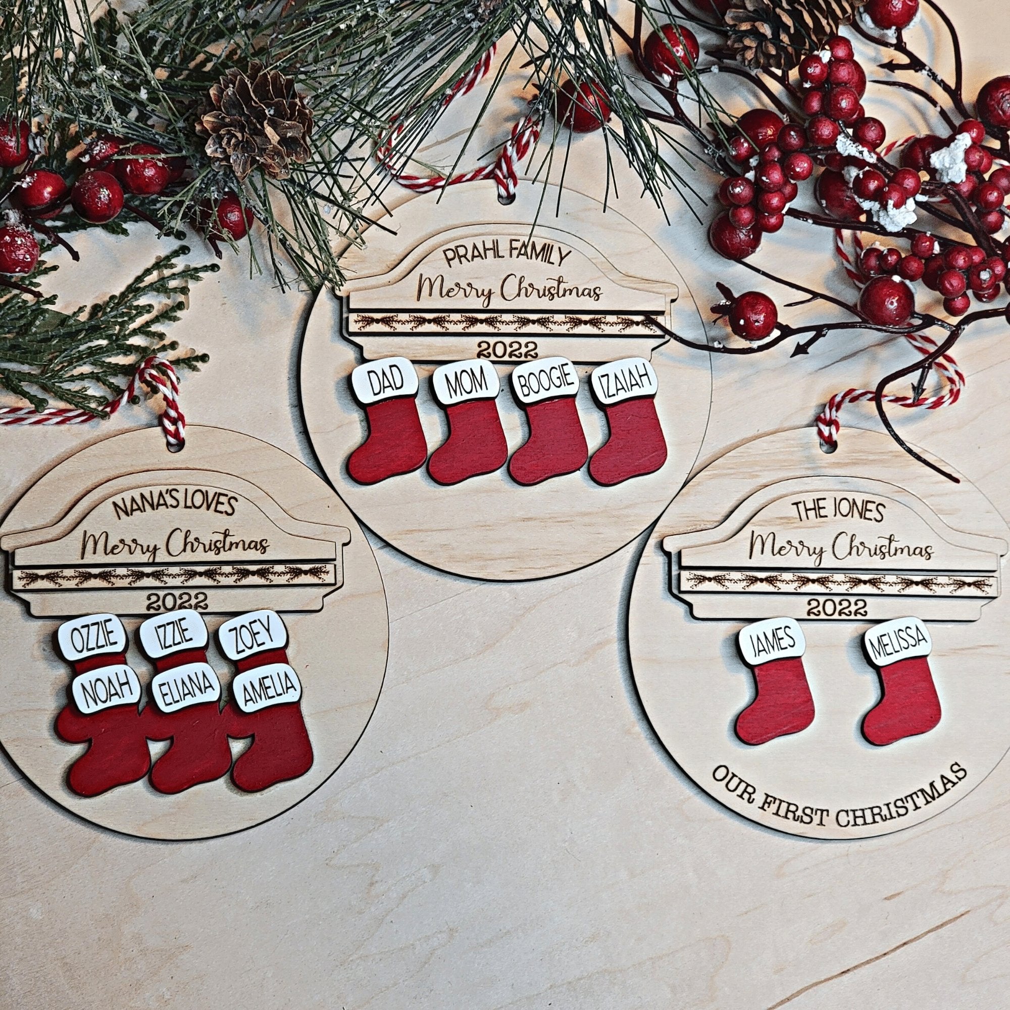 Personalized Family Christmas Stockings On the Mantle Ornament - Designodeal