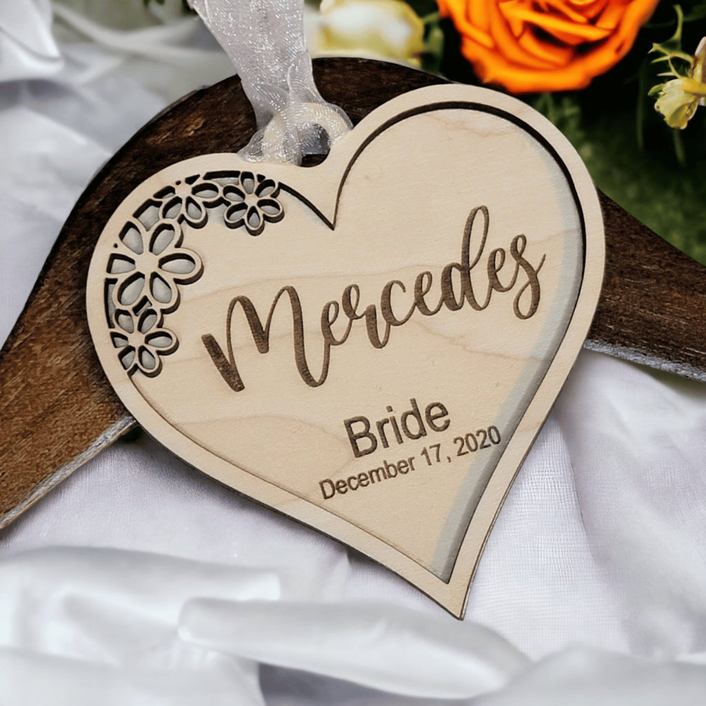 Personalized Floral Heart Wedding Hanger Tags 2 Layer - Designodeal