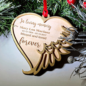 Personalized In Loving Memory Memorial Ornament ~ 2 Layered Angel Wings - Designodeal