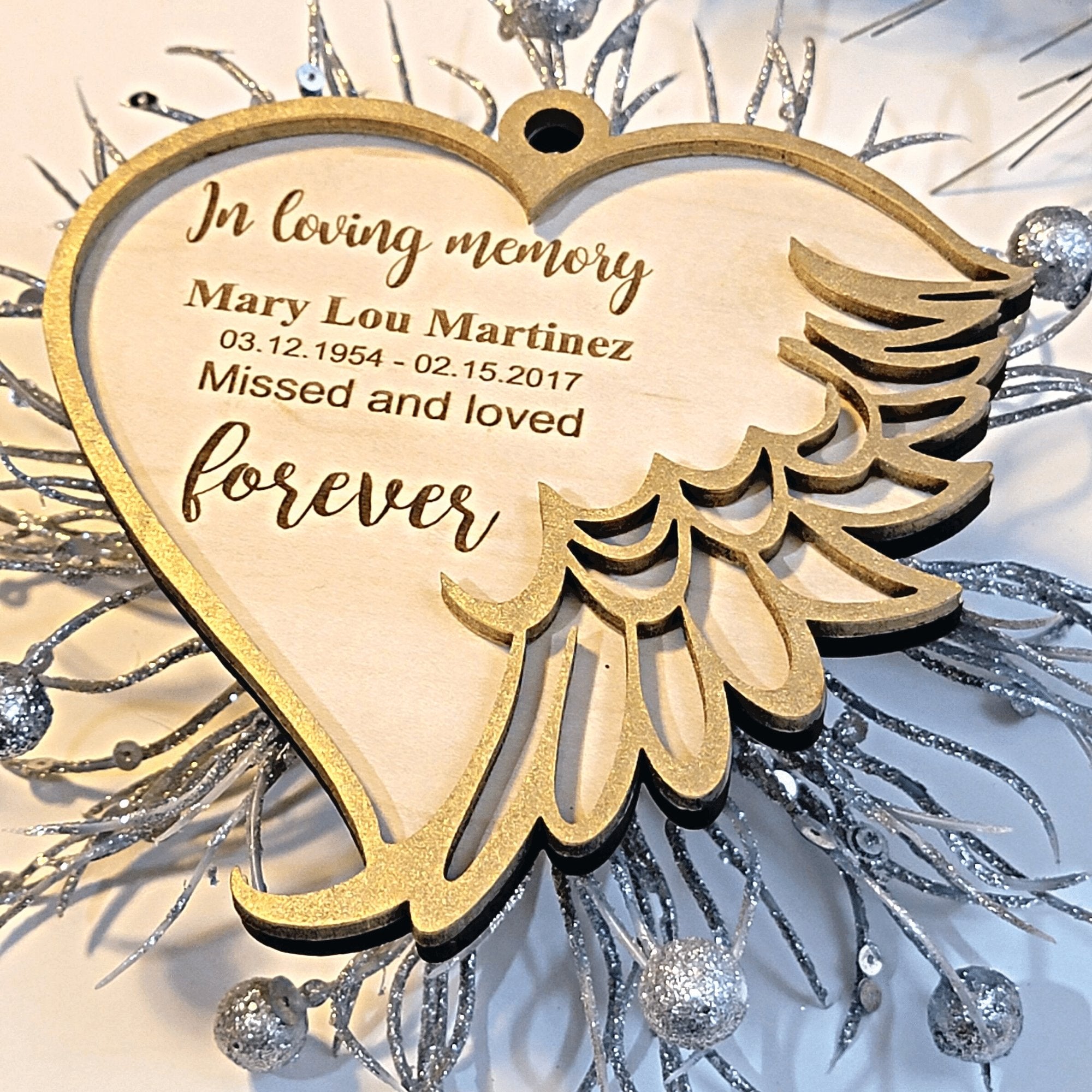 Personalized In Loving Memory Memorial Ornament ~ 2 Layered Angel Wings - Designodeal