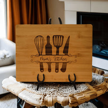 Load image into Gallery viewer, Personalized Kitchen Cutting Board with Engraved Utensils - Designodeal
